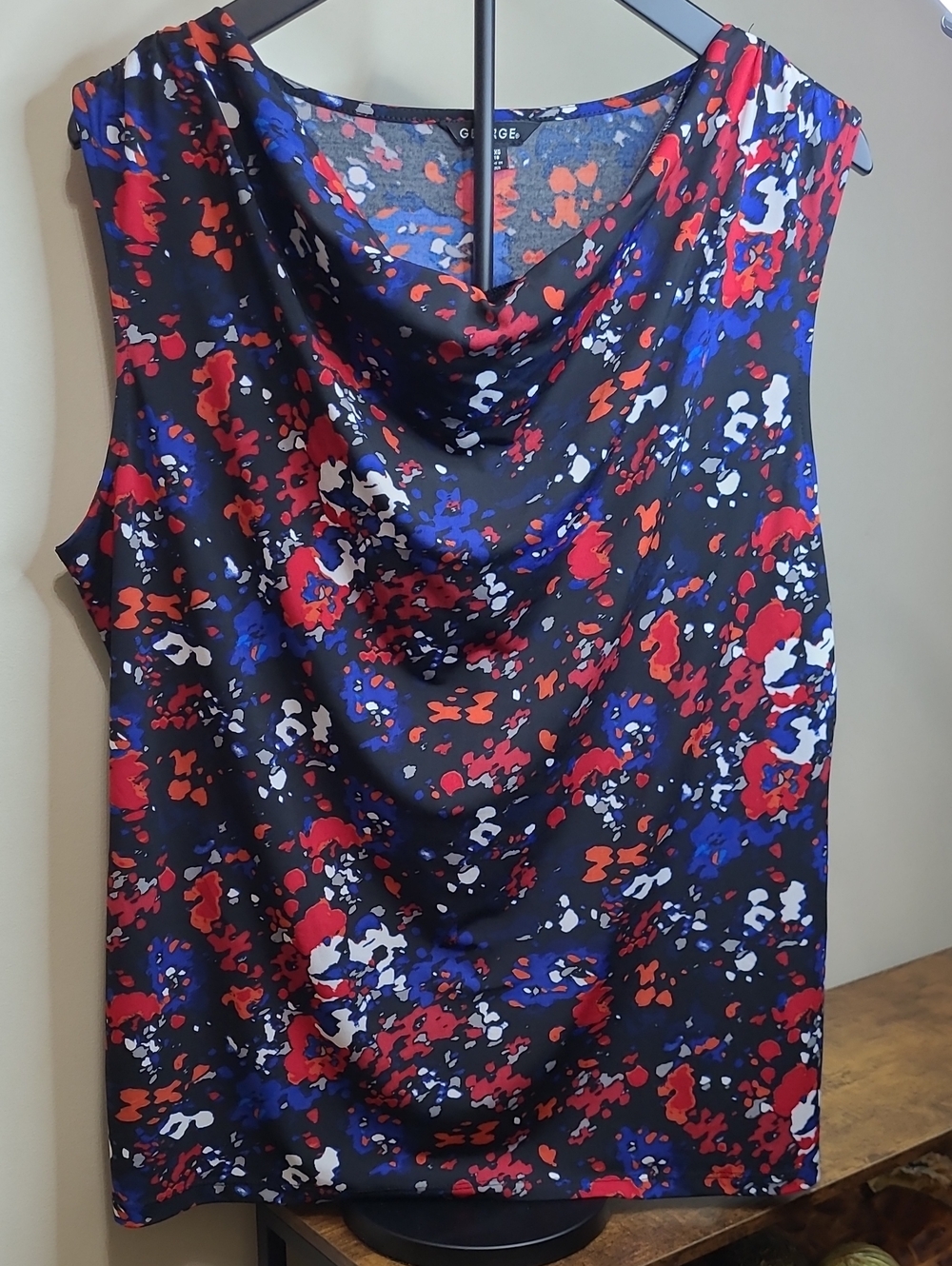 George Sleeveless Cowl Neck Blouse in Black, Red, Blue, White size XL (16-18)